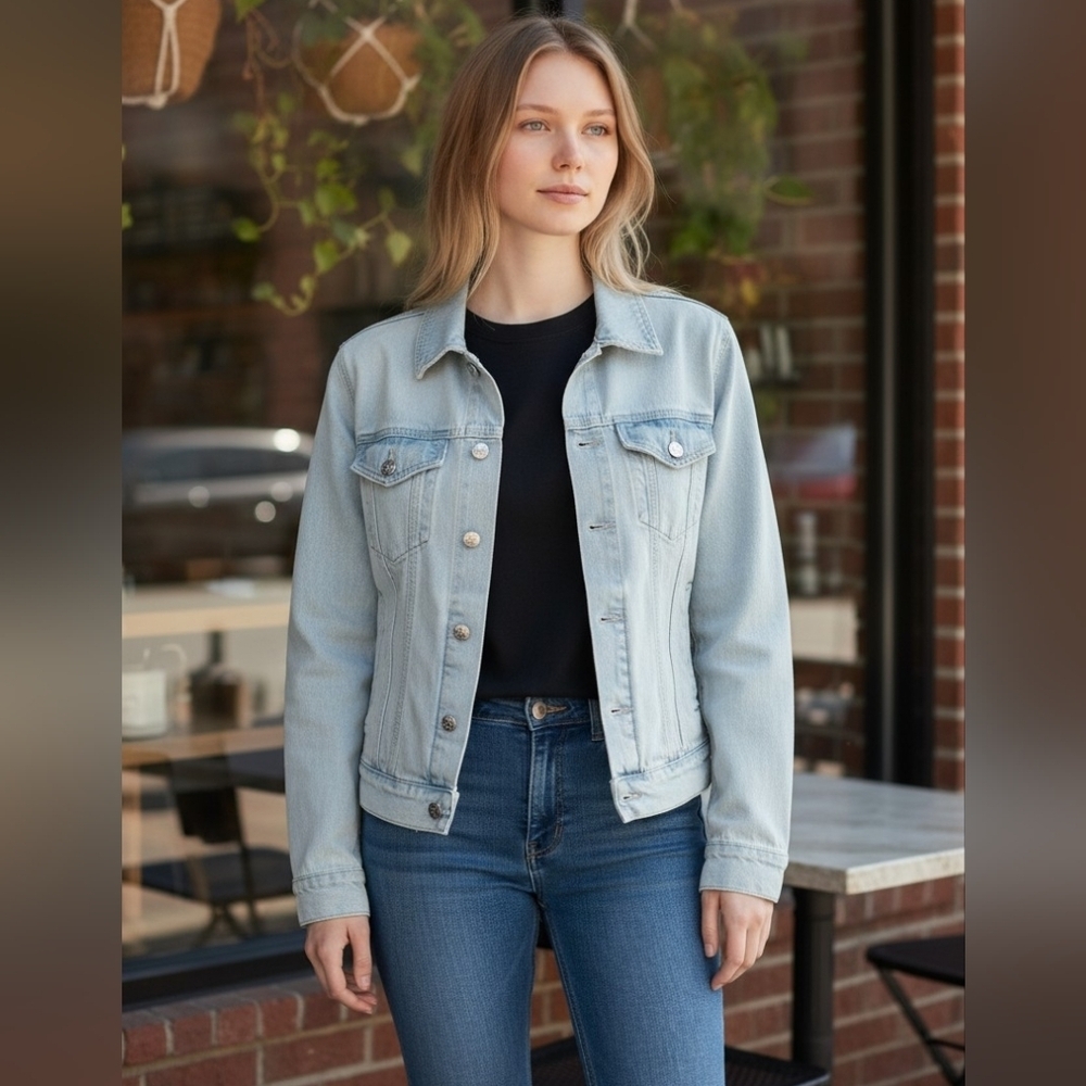Free People Light Wash Denim Jacket Crop Small S